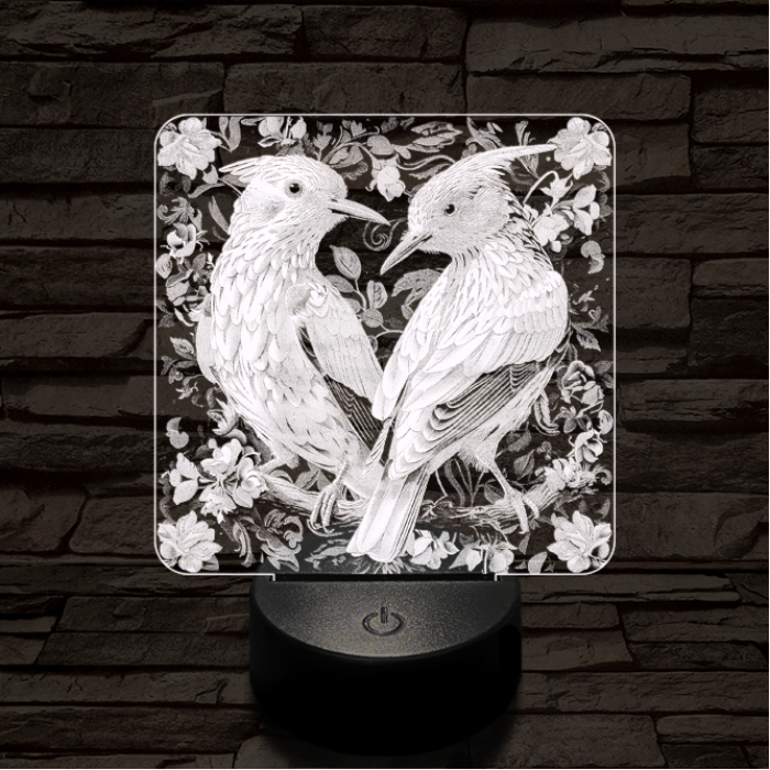 Madárpár az ágon 7 színű valósághű 3D led lámpa