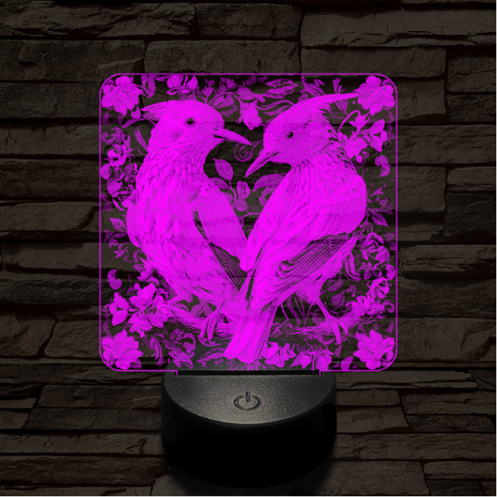 Madárpár az ágon 7 színű valósághű 3D led lámpa