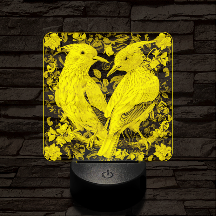 Madárpár az ágon 7 színű valósághű 3D led lámpa