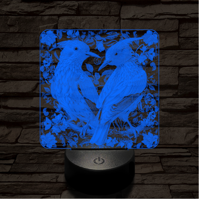 Madárpár az ágon 7 színű valósághű 3D led lámpa
