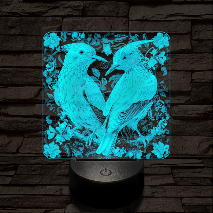 Madárpár az ágon 7 színű valósághű 3D led lámpa