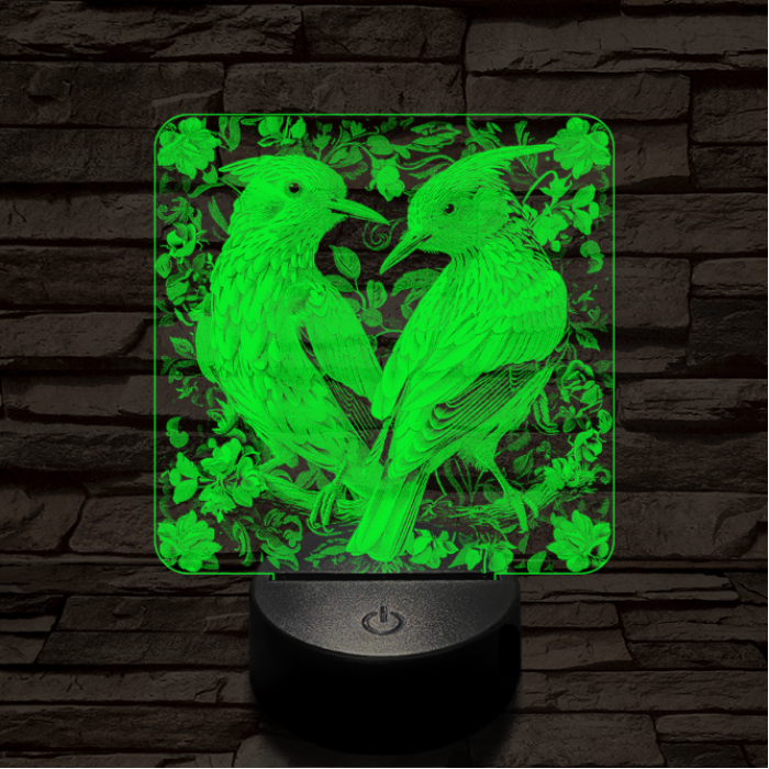 Madárpár az ágon 7 színű valósághű 3D led lámpa