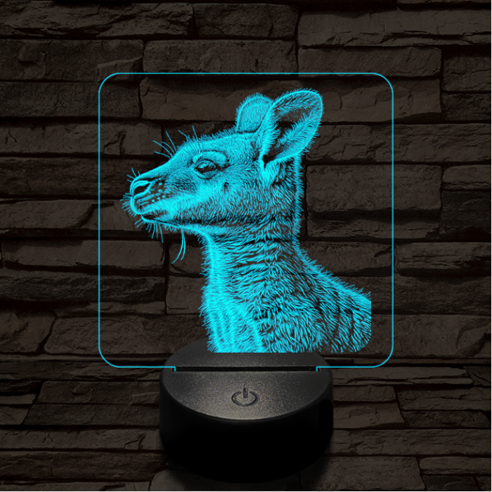 Kenguru portré 7 színű valósághű 3D led lámpa