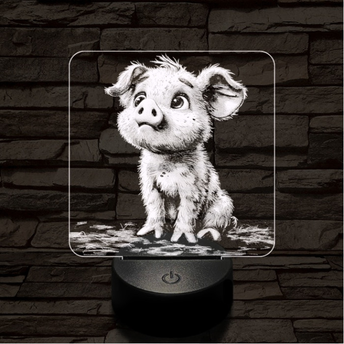 Mókás kismalac 7 színű valósághű 3D led lámpa