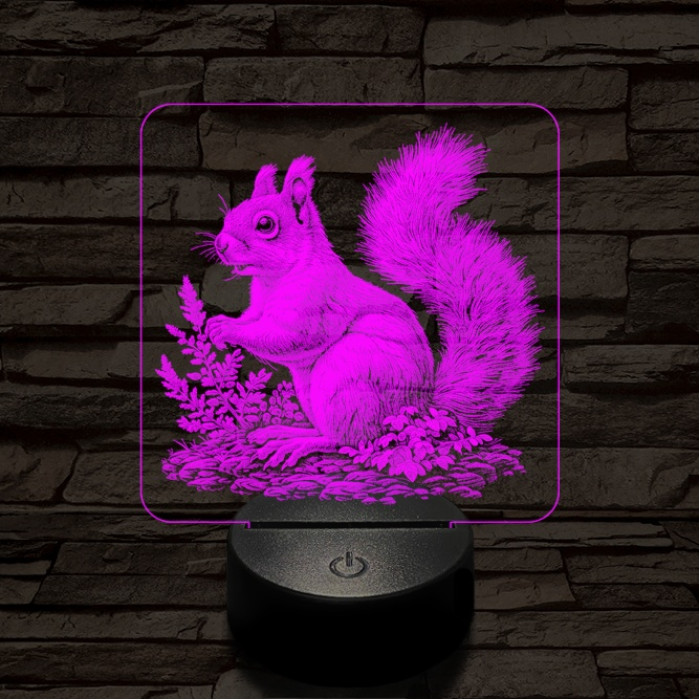 Gyűjtögető mókuska 7 színű valósághű 3D led lámpa