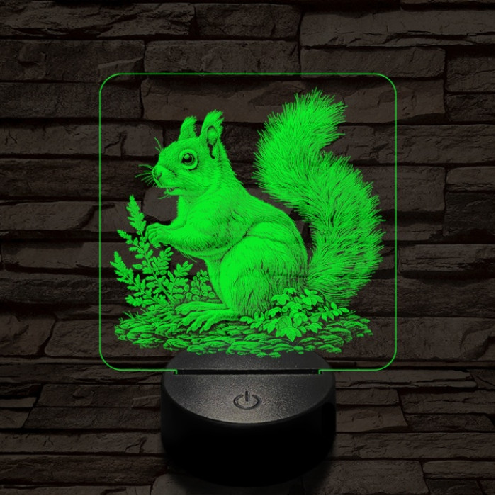 Gyűjtögető mókuska 7 színű valósághű 3D led lámpa