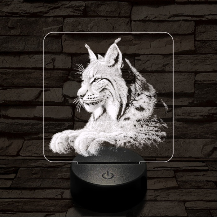 Hiúz portré 7 színű valósághű 3D led lámpa