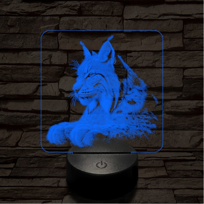 Hiúz portré 7 színű valósághű 3D led lámpa