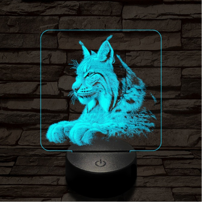 Hiúz portré 7 színű valósághű 3D led lámpa