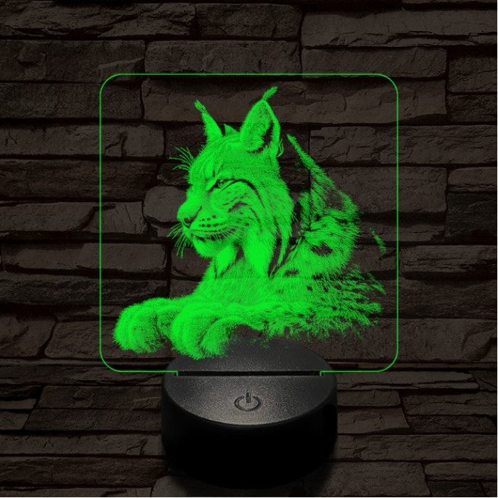 Hiúz portré 7 színű valósághű 3D led lámpa