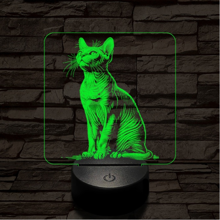 Szfinx macska 7 színű valósághű 3D led lámpa