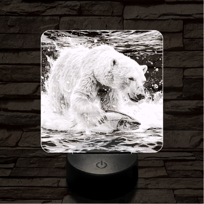 Halászó jegesmedve 7 színű valósághű 3D led lámpa