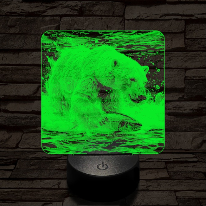 Halászó jegesmedve 7 színű valósághű 3D led lámpa