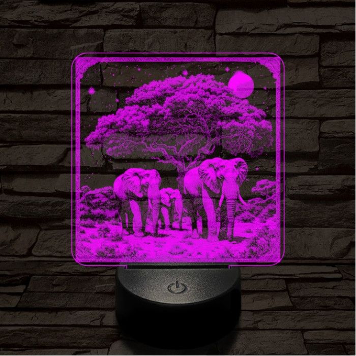 Elefántcsalád 7 színű valósághű 3D led lámpa