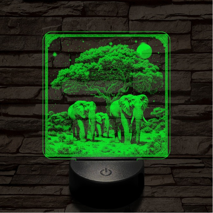Elefántcsalád 7 színű valósághű 3D led lámpa