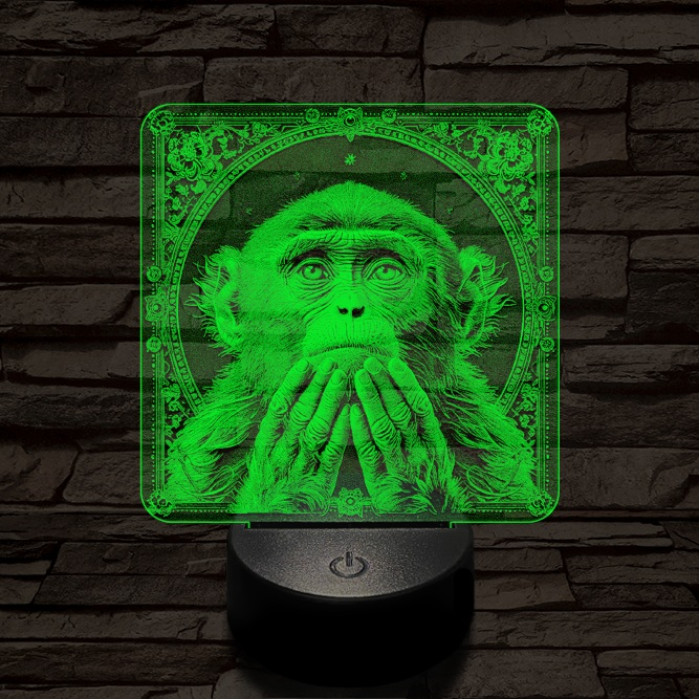 Töprengő majom 7 színű valósághű 3D led lámpa