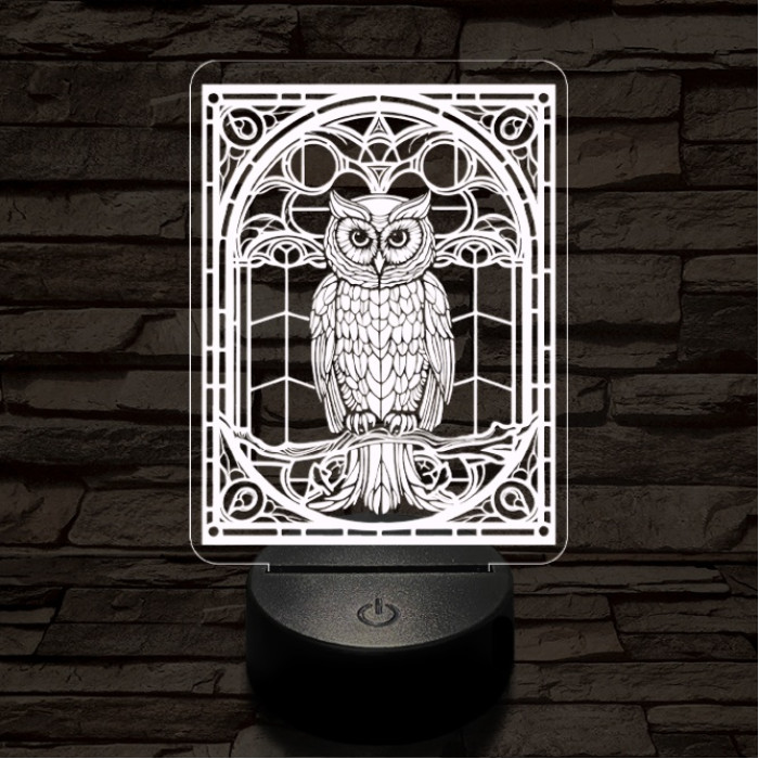 Mozaiküveg bagoly 7 színű  3D led lámpa