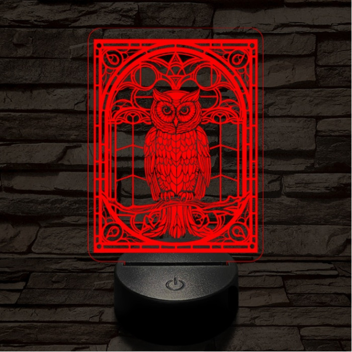 Mozaiküveg bagoly 7 színű  3D led lámpa