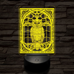 Mozaiküveg bagoly 7 színű  3D led lámpa