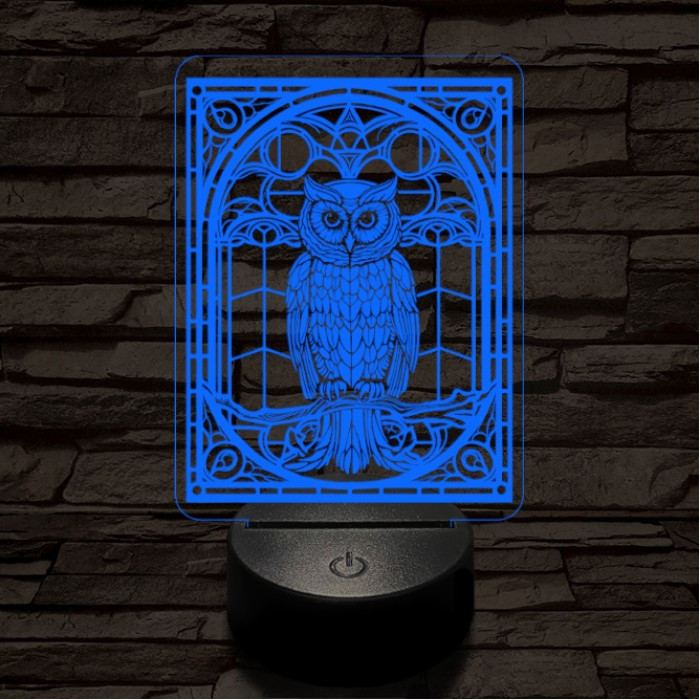 Mozaiküveg bagoly 7 színű  3D led lámpa