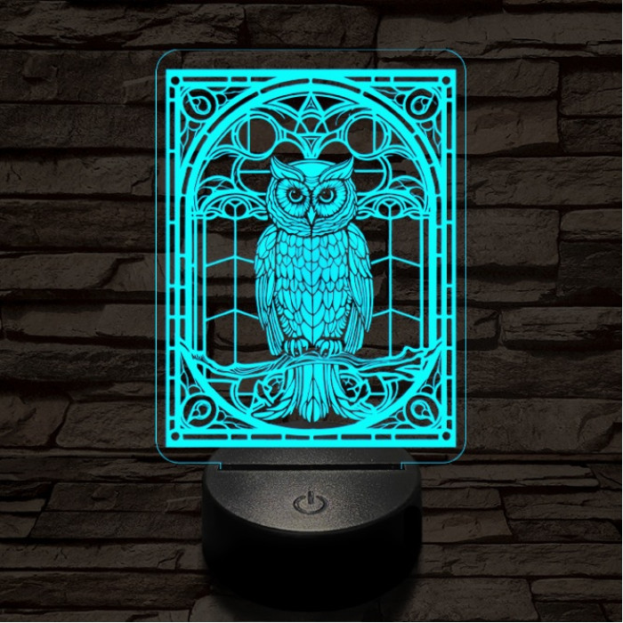 Mozaiküveg bagoly 7 színű  3D led lámpa