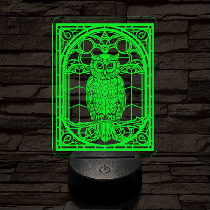 Mozaiküveg bagoly 7 színű  3D led lámpa