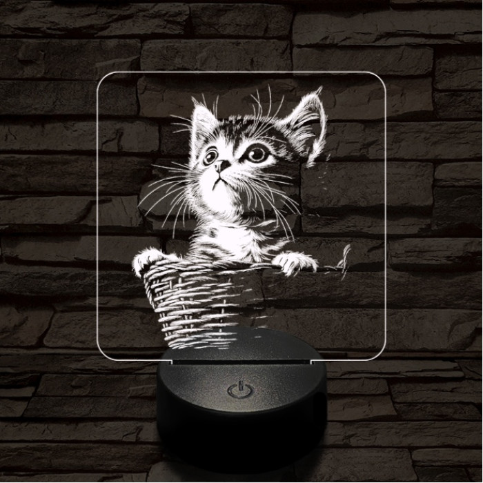 Kiscicus 7 színű  3D led lámpa