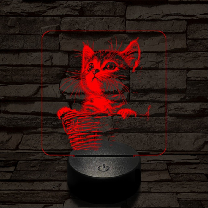 Kiscicus 7 színű  3D led lámpa