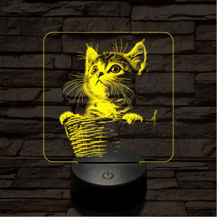 Kiscicus 7 színű  3D led lámpa