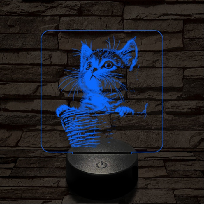 Kiscicus 7 színű  3D led lámpa