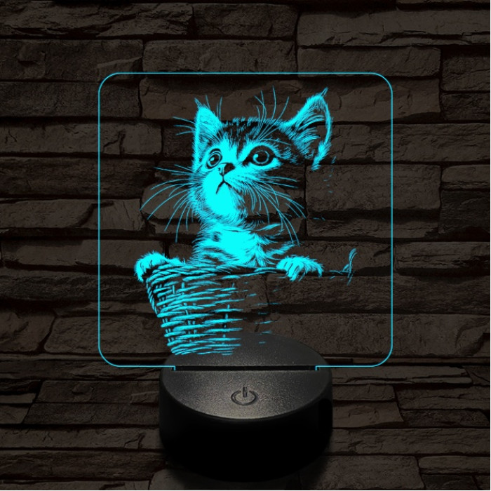 Kiscicus 7 színű  3D led lámpa