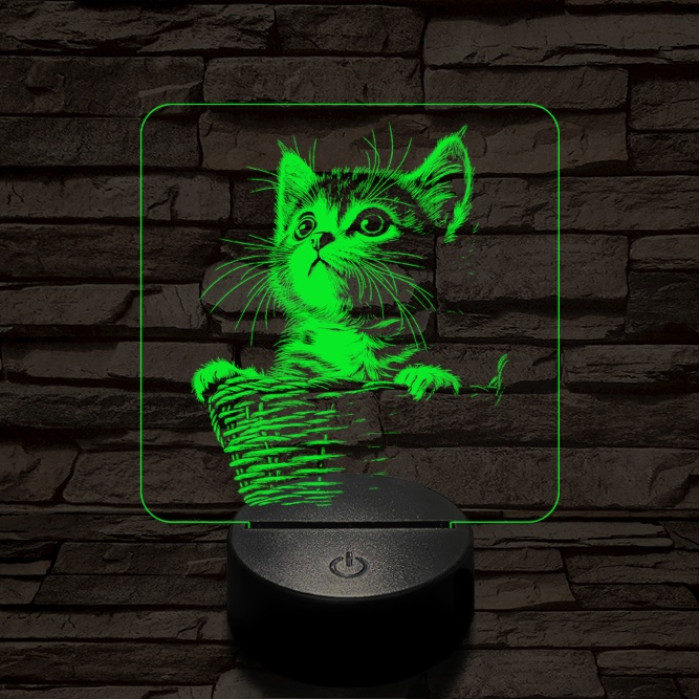 Kiscicus 7 színű  3D led lámpa