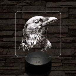 Holló portré 7 színű  3D led lámpa