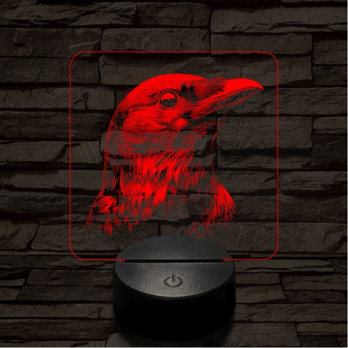 Holló portré 7 színű  3D led lámpa