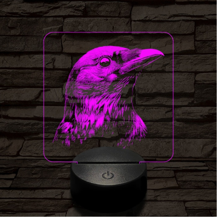 Holló portré 7 színű  3D led lámpa