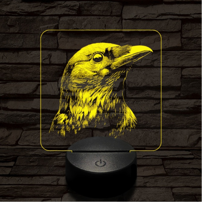 Holló portré 7 színű  3D led lámpa