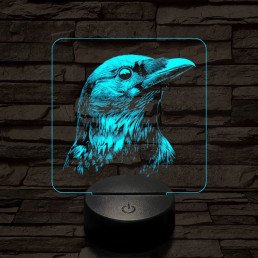 Holló portré 7 színű  3D led lámpa