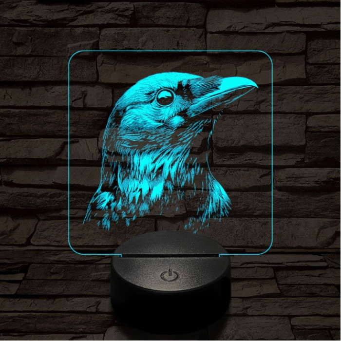 Holló portré 7 színű  3D led lámpa