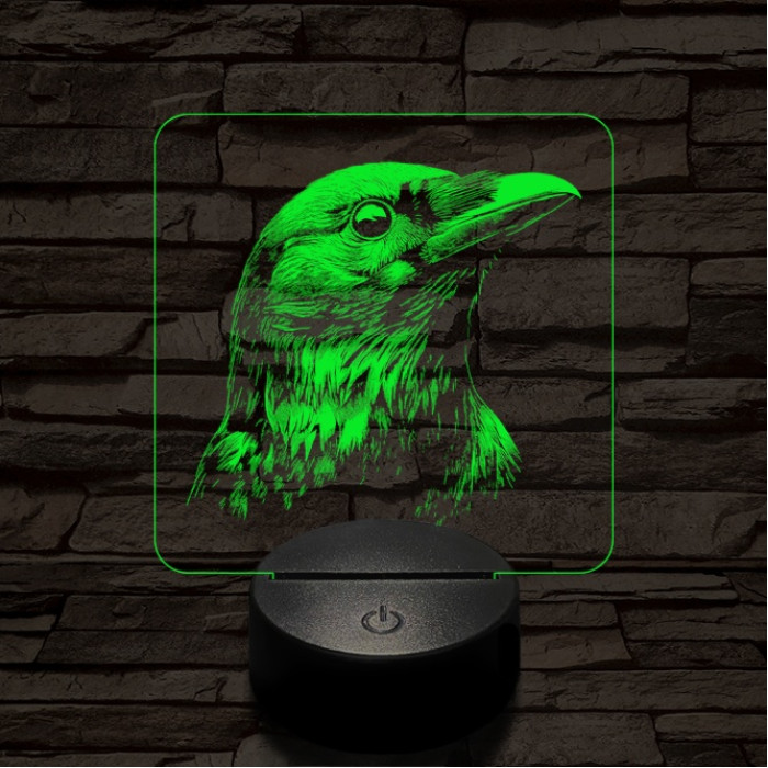 Holló portré 7 színű  3D led lámpa