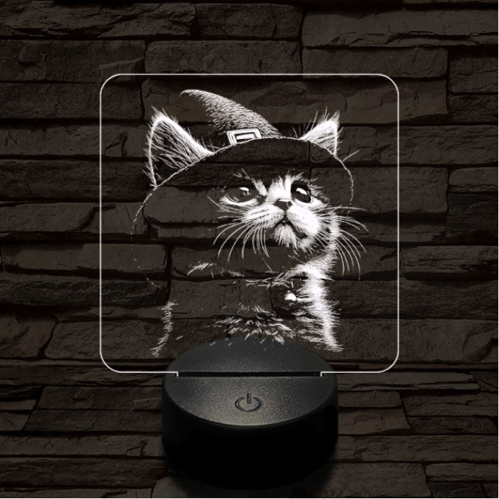 Csizmáskandúr kölyök 7 színű valósághű 3D led lámpa