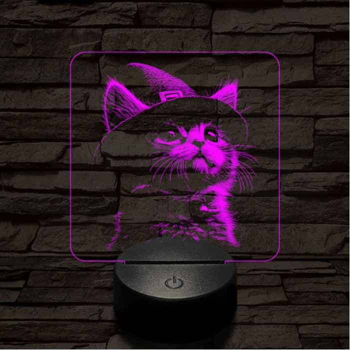 Csizmáskandúr kölyök 7 színű valósághű 3D led lámpa