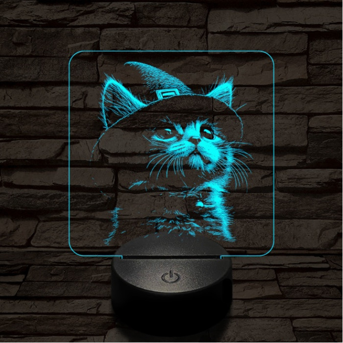 Csizmáskandúr kölyök 7 színű valósághű 3D led lámpa