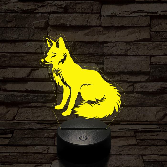 Ülő róka 7 színű  3D led lámpa