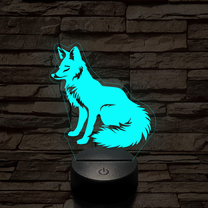 Ülő róka 7 színű  3D led lámpa