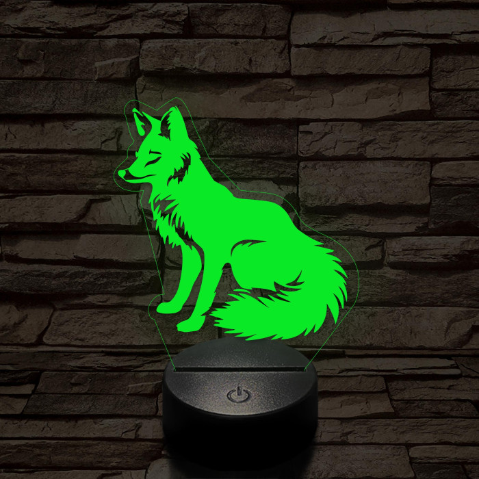 Ülő róka 7 színű  3D led lámpa