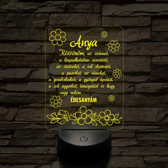 Anyák napjára virágzó szeretet 7 színű 3D LED lámpa