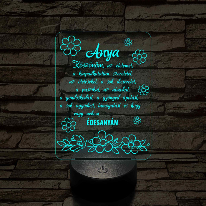 Anyák napjára virágzó szeretet 7 színű 3D LED lámpa