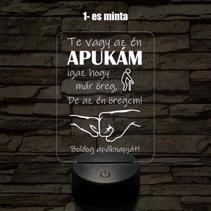 Apák napi humoros feliratú ökölpacsis 7 színű 3D led lámpa