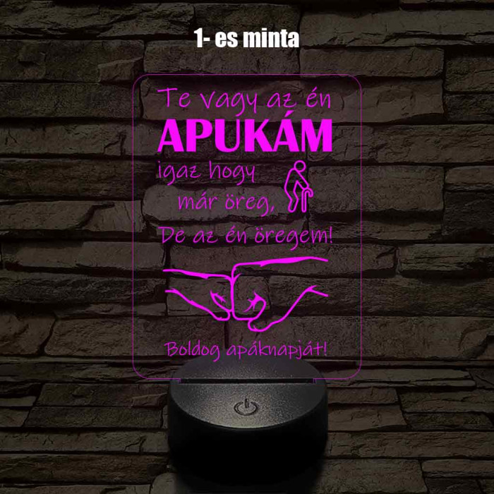 Apák napi humoros feliratú ökölpacsis 7 színű 3D led lámpa