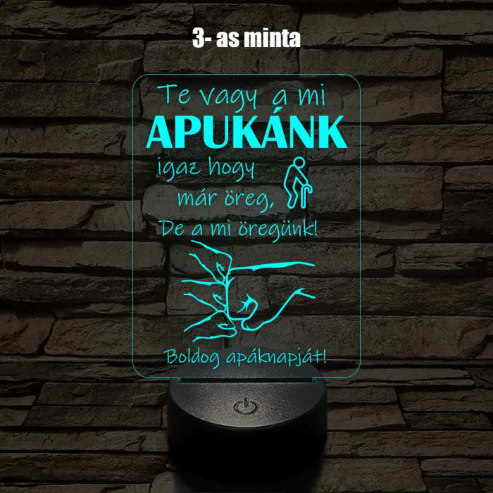 Apák napi humoros feliratú ökölpacsis 7 színű 3D led lámpa